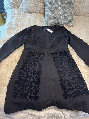 DesignerBlack Long-Sleeve A-Line Dress with Velvet Appliqué - Brand Unspecified